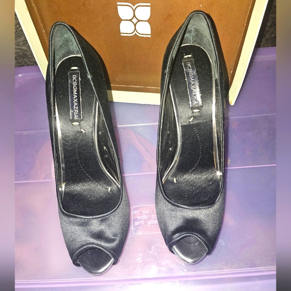 BCBG MAX AZRIA Elegant Black Satin Heels